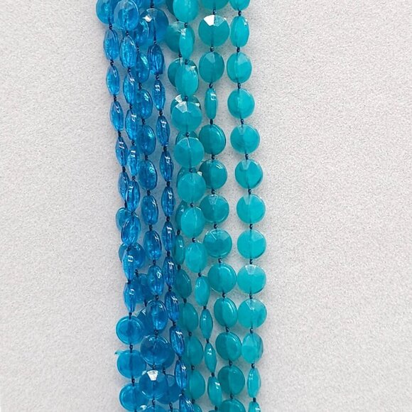 Multi Strand Blue Beaded Necklace Gold-Tone Clasp Faux Turquoise Center Accent - Picture 2 of 6
